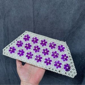 Vintage 70s Floral Beaded Clutch Bag